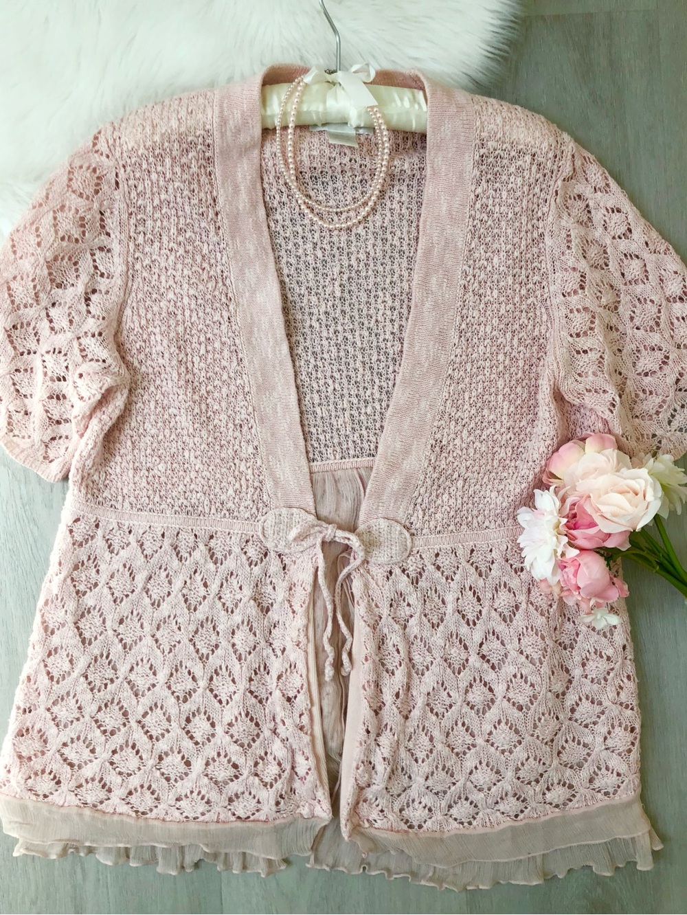 Soft Surroundings Pink Linen Blend Coquette Cardigan Size XL